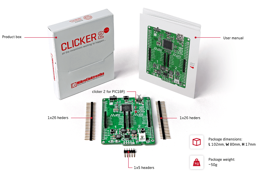 Clicker 2 for PIC18FJ pack paskaging